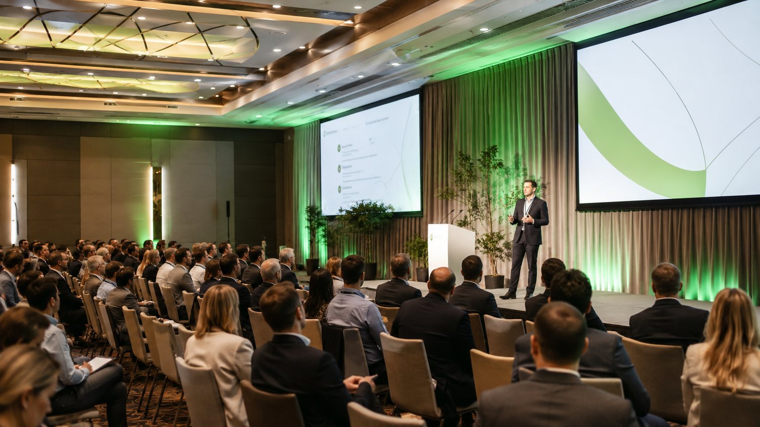 Audience attending a professional keynote session in a congress hall